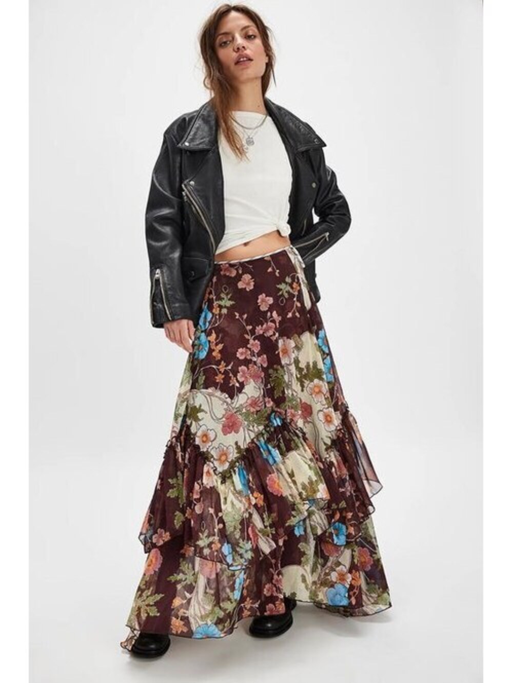 New Free People Palermo Villa Chiffon Maxi Skirt Size 0